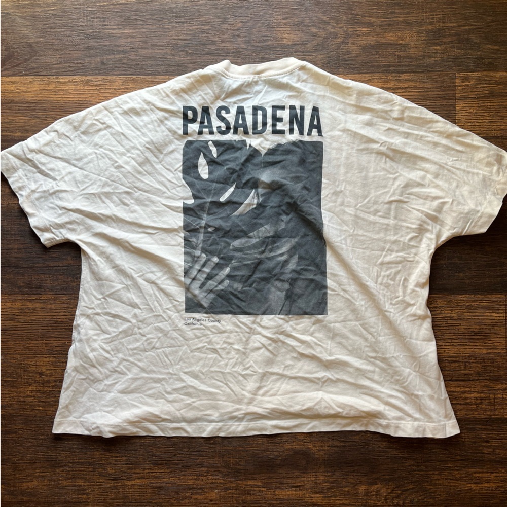 Women's H&M T-Shirt Beige Yellow Pasadena M Art Street City Los Angeles Mask